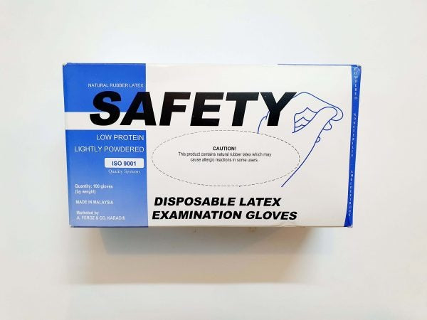 Safety disposable latex examination gloves